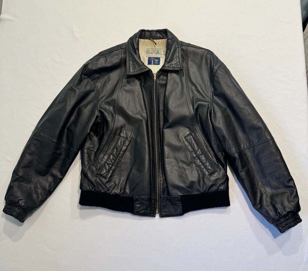 Vintage 80s Count Sini Lambskin Leather Bomber Jacket USA Men’s 42R Black